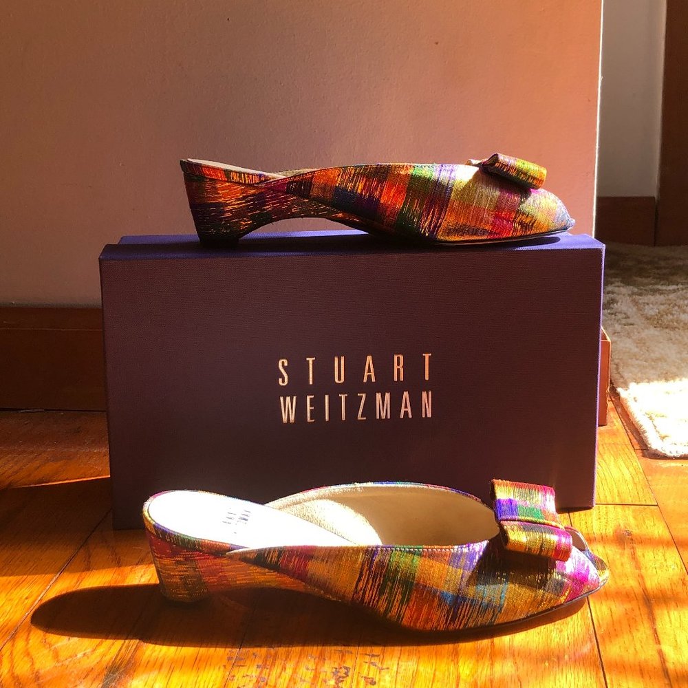 STUART WEITZMAN Candy Tinsel Silk Bow Mule